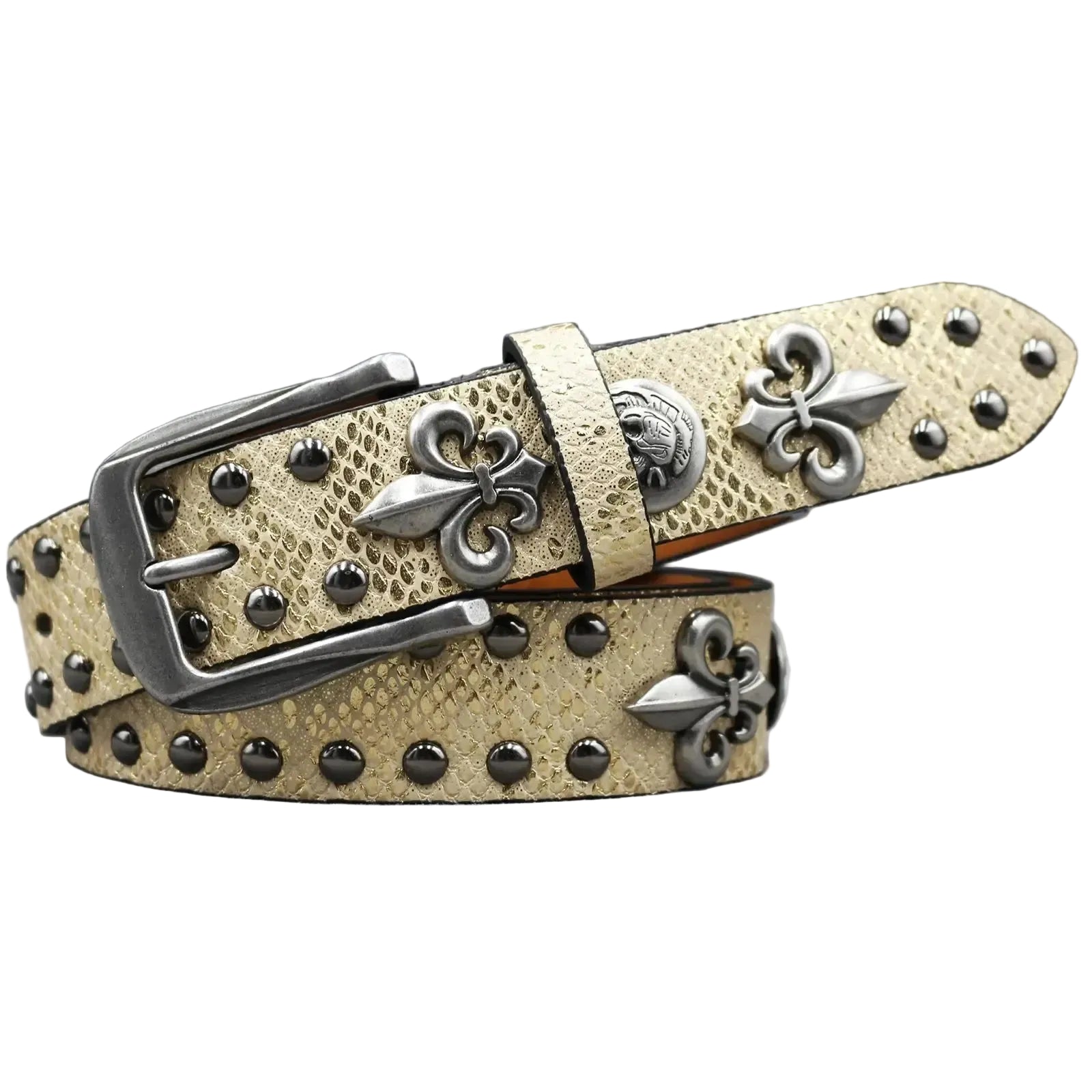 Ceinture cloutée pour femme – Rivets métalliques et croix dorée